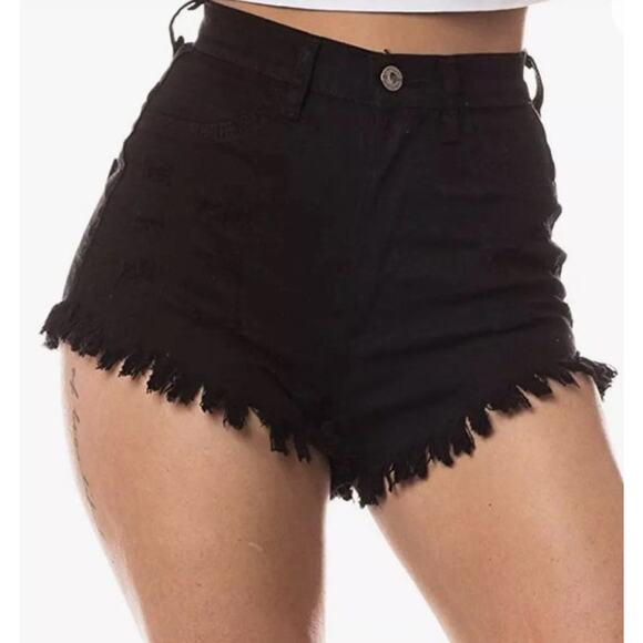 Aphrodite Hot Pant Shorts Women MEDIUM Black Distressed Frayed Casual Rave